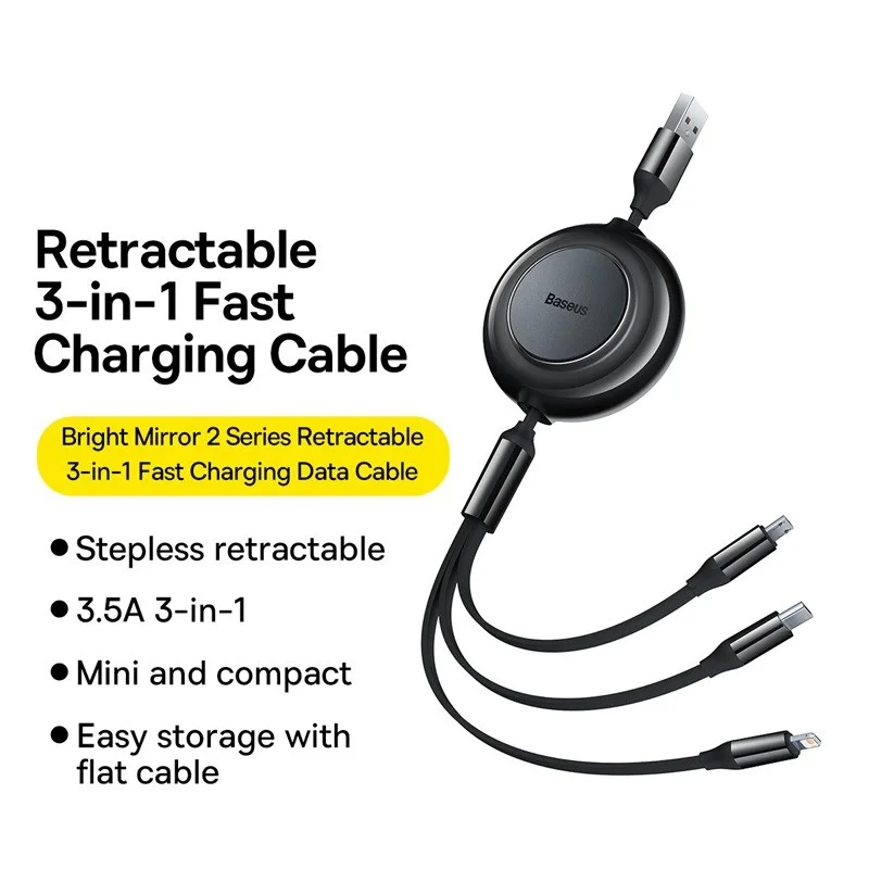 Cable de carga USB Baseus 3 en 1 para iPhone 13 12 Cable Micro USB tipo C Cable de carga retráctil para iPhone X 8 Samsung