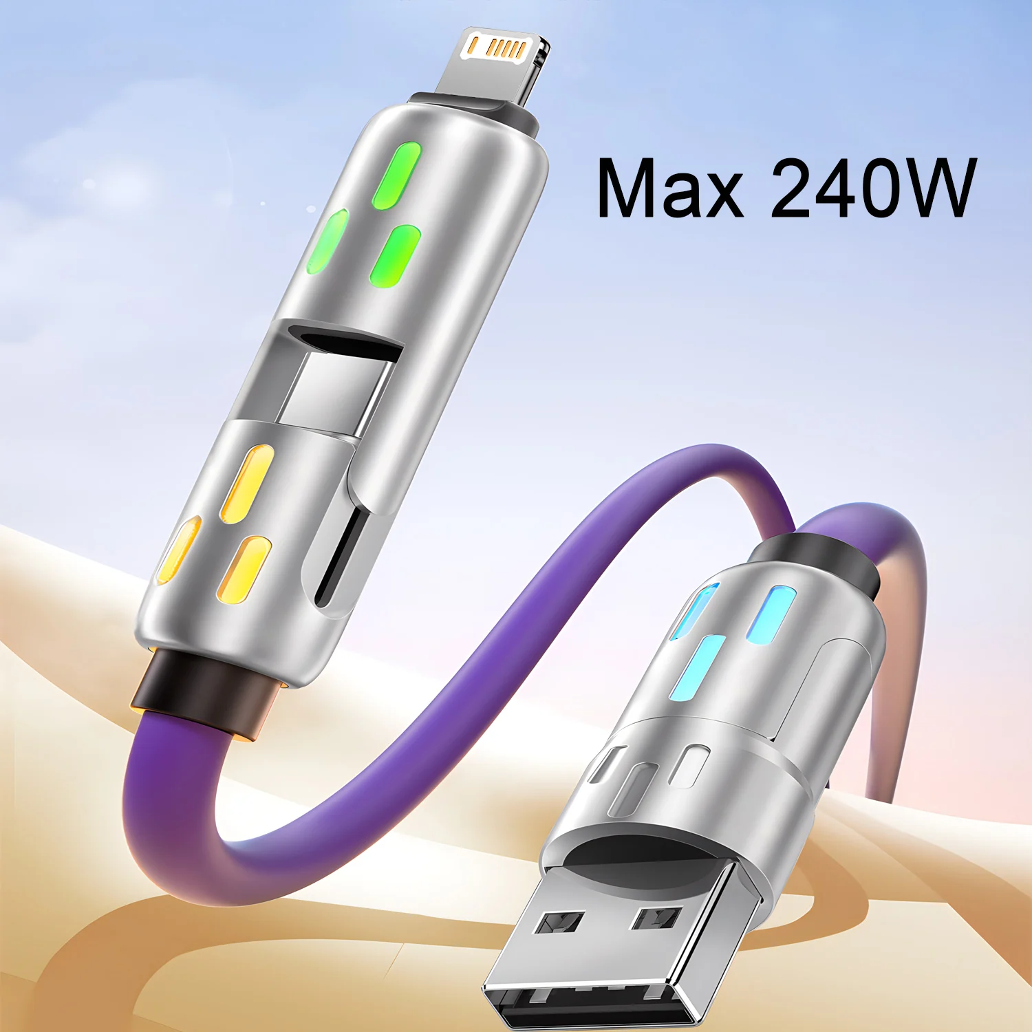 Cable 4 en 1 de 240W USB tipo C a USB C Cable de cargador rápido PD para iPhone 16 Pro Max 15 iPad Xiaomi Samsung Tablet Cable de datos de 1M