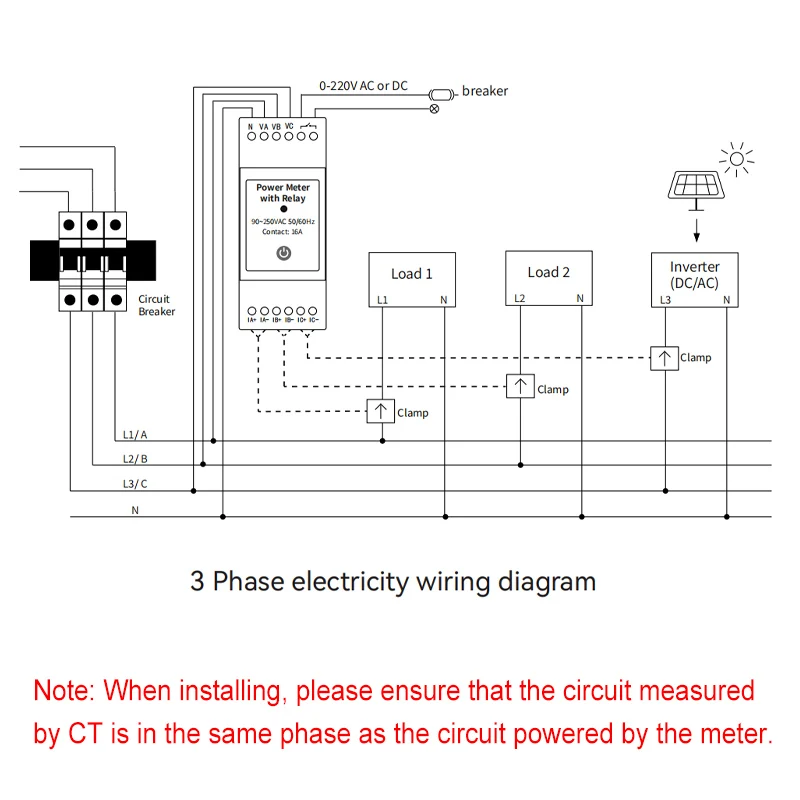 Monitor de Energía Trifásico WiFi Smart Life con Pinza Amperimétrica de 80A, Monitoreo Bidireccional por Aplicación, Consumo de Energía y Estadísticas de Electricidad