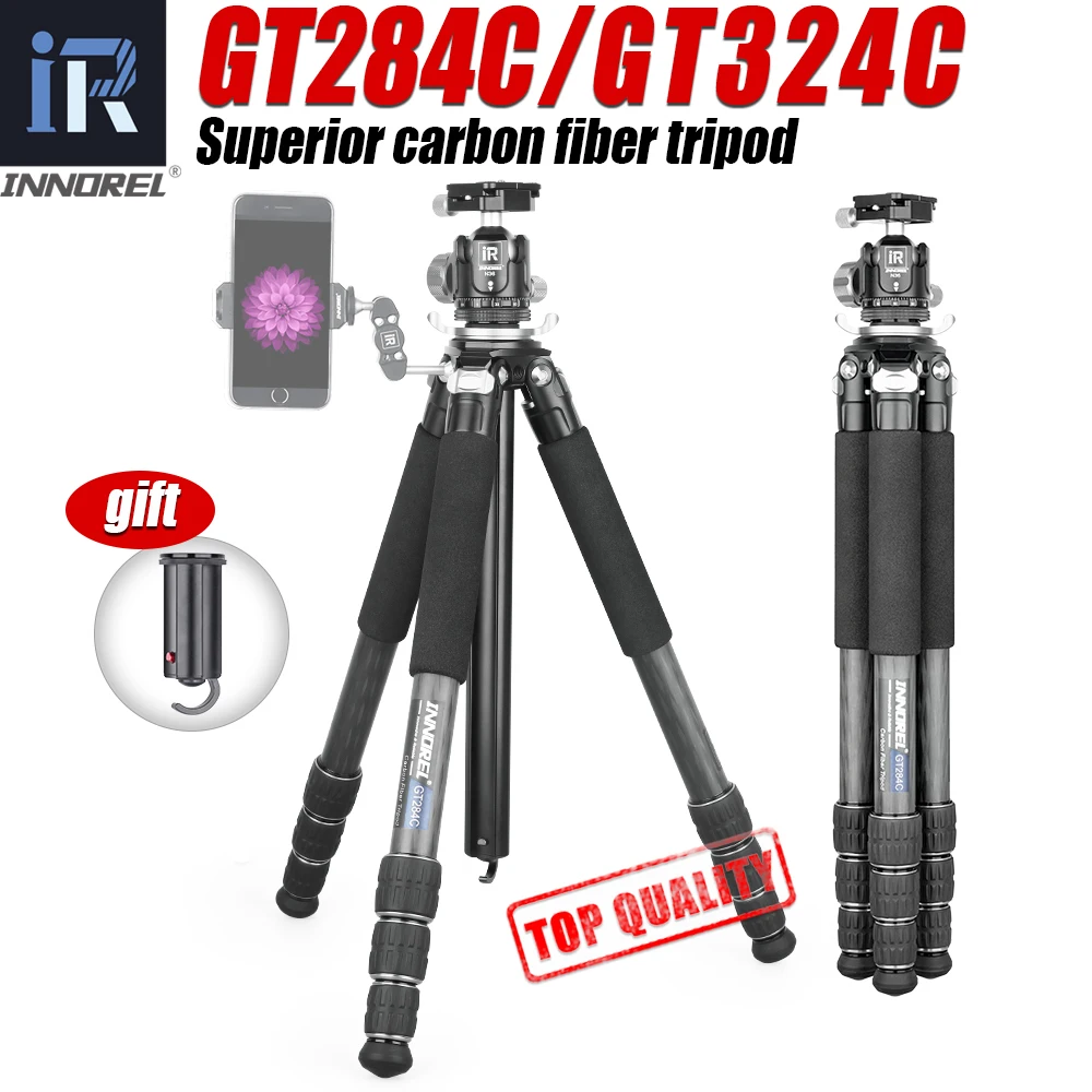 Trípode profesional INNOREL GT284C/GT324C de fibra de carbono con columna central de forma especial para cabezal de bola central de baja gravedad DSLR