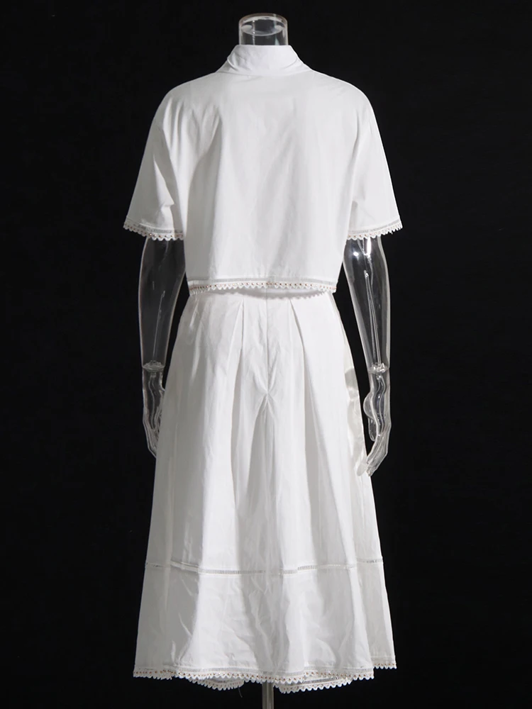 TWOTWINSTYLE, conjuntos lisos de dos piezas de verano para mujer, Tops de manga corta con solapa, falda acampanada de cintura alta, conjunto ajustado, moda femenina nueva