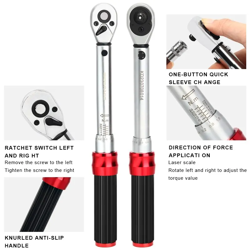 RIDERACE-Juego de llaves dinamométricas para bicicleta, Kit de reparación profesional de 15 piezas, 1/4 pulgadas, 2-24Nm, llave Allen de doble dirección