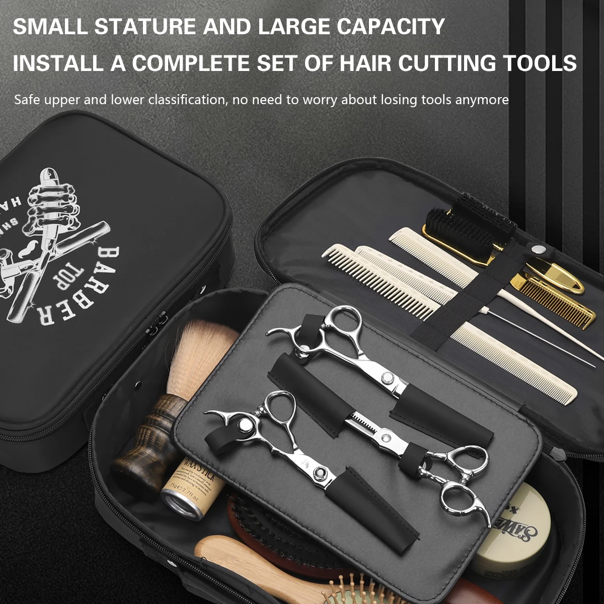 Organizador de estilo de gran capacidad para almacenamiento de viaje, estuche de herramientas de peluquero portátil, bolsa recortadora impermeable a prueba de golpes, bolsa de cosméticos