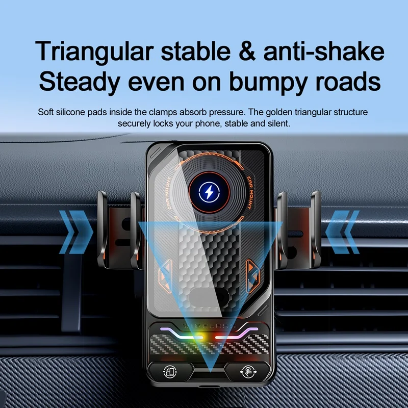 Cargador Inalámbrico Universal para Teléfono de Auto de 15W con Soporte Táctil 90 °   Soporte Giratorio para Samsung S25 S24 iPhone 17 16 15 14 13 12 11 Pro Max