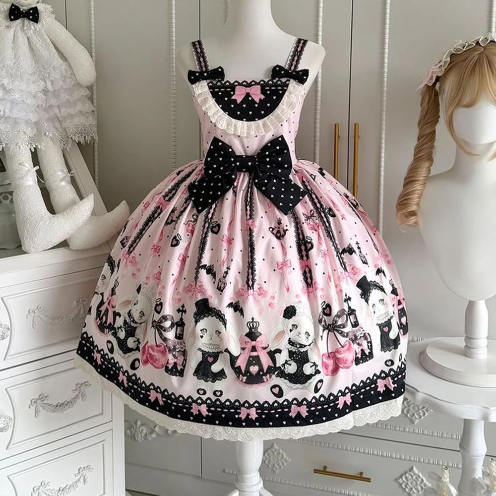 Vestido Lolita completo Sweetheart Lolita Sakura Rabbit Story, vestido escolar lindo para mujer, vestido de verano con ligera elasticidad.
