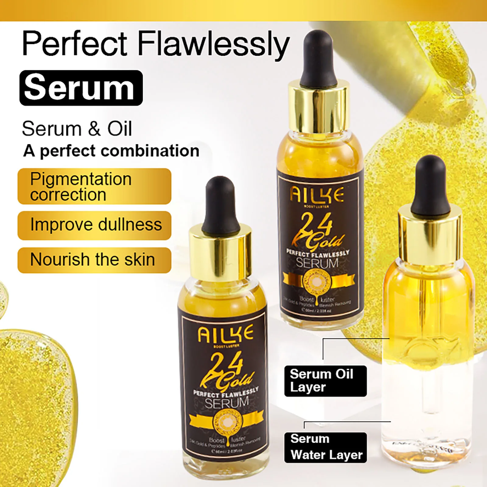 AILKE 24K Glod Set de cuidado de la piel impecable, blanqueamiento, reduce las manchas oscuras, la pigmentación, las arrugas, hidrata, para todo tipo de piel