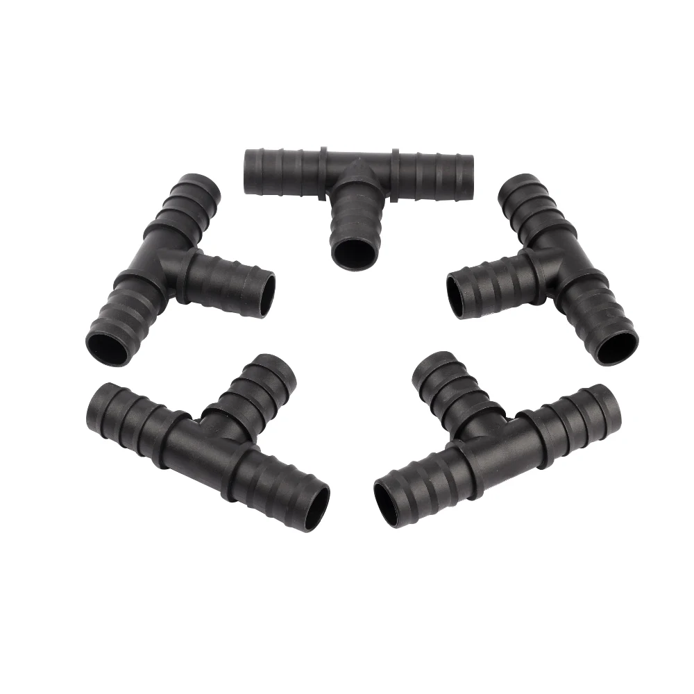 Conectores en T de 10 piezas de 16mm, 20mm y 25mm con púas para mangueras de riego de jardín, uniones de tuberías de agua, sistema de riego, piezas de 3 vías