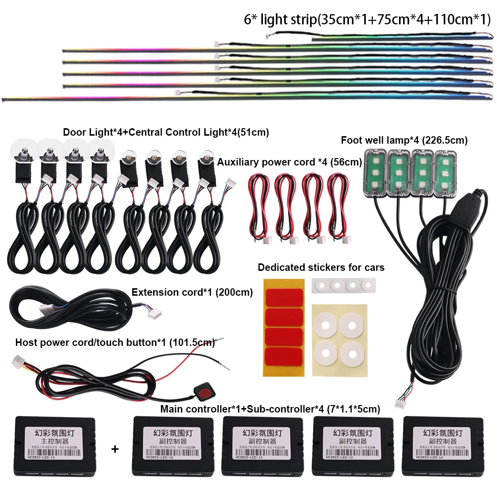 14 en 1 18 en 1 64 colores RGB Sinfonía atmósfera de coche Interior LED guía acrílica fibra óptica decoración Universal luces ambientales