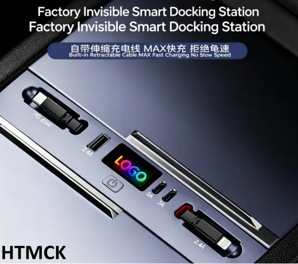 Cargador de coche multi-puerto, adaptador de corriente con cable retráctil de carga rápida de 45W tipo C dual, compatible con Tesla Model 3 Y, coche.