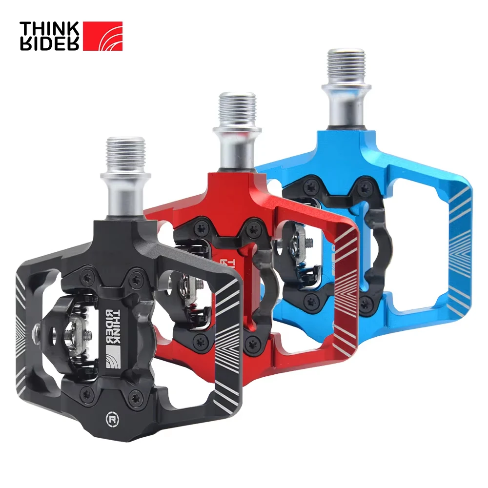 ThinkRider Pedal de bloqueo de bicicleta 2 en 1 con tacos gratis para sistema SPD MTB Road accesorios de bloqueo de rodamiento sellado antideslizante de aluminio