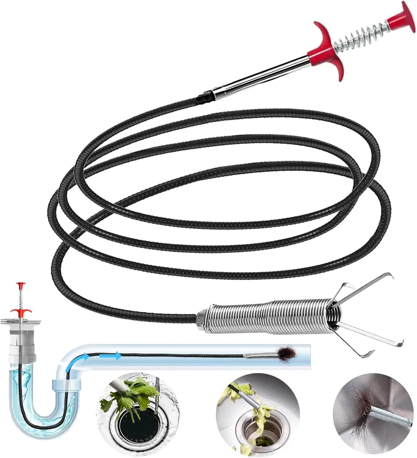 Herramienta Flexible de Agarre con 4 Garras para Desatascar Drenajes, Removedor de Cabello y Obstrucciones para Cocina y Baño