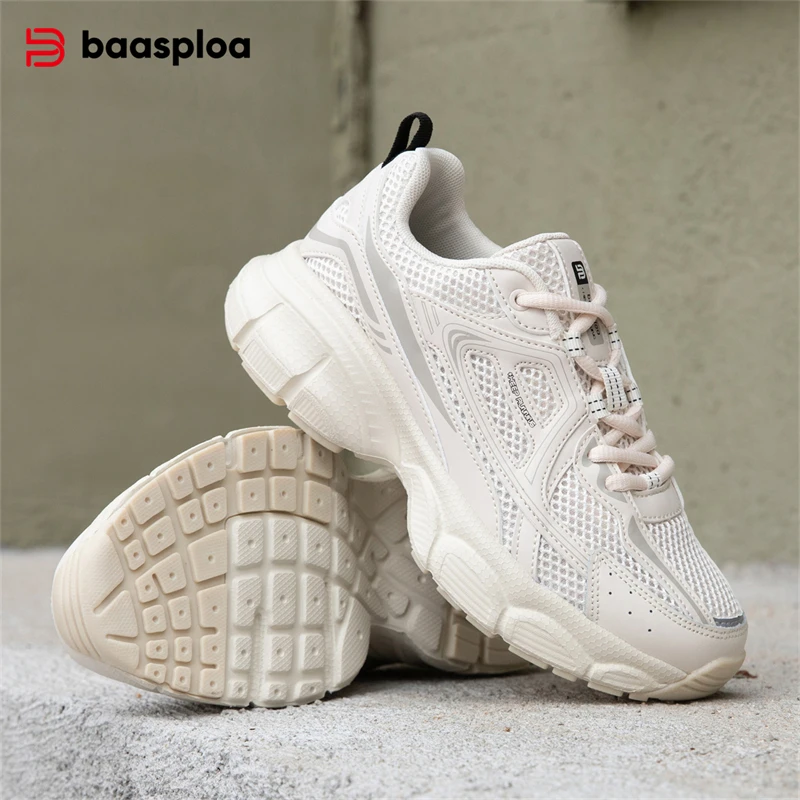 Baasploa, zapatos deportivos para mujer, zapatillas para correr ligeras y transpirables para exteriores, zapatillas informales de malla antideslizantes con cordones para correr para mujer