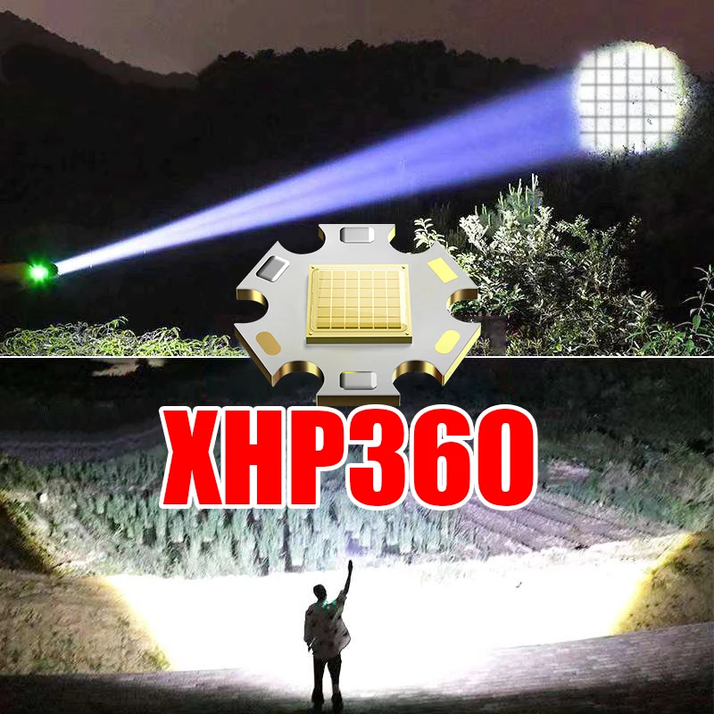 Linterna LED más potente XHP360, lámpara recargable por USB 26650, linterna Ultra potente, linterna táctica, antorcha de Camping