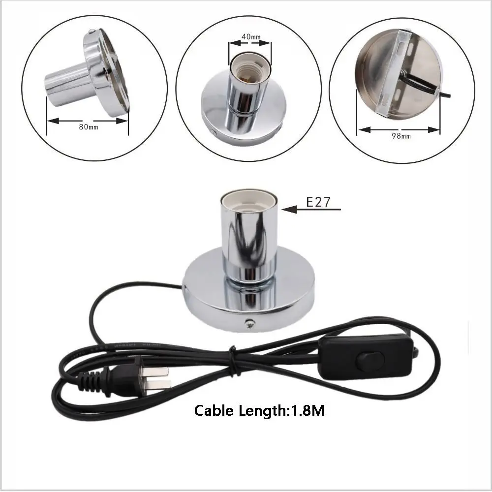 Base de lámpara de escritorio de Metal pulido, luz nocturna con cabezal de lámpara de línea E27, lámpara de enchufe, asiento, mesa, Bar, cafetería, sala de estar y dormitorio