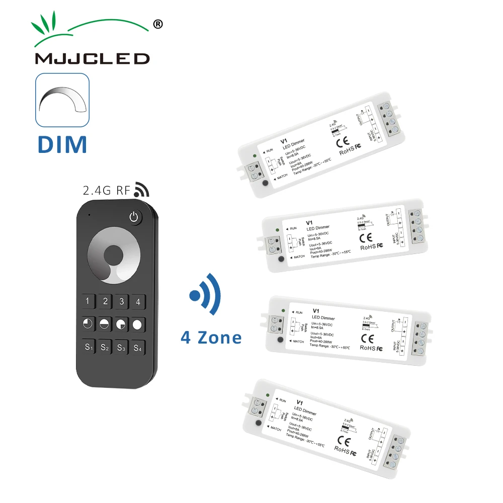 Atenuador LED V1, 12V, 24V, 36V, RT6, Kit de atenuación de tira LED de un solo Color de 4 zonas, Wifi inalámbrico, 2,4G, mando a distancia RF, regulador de interruptor de empuje