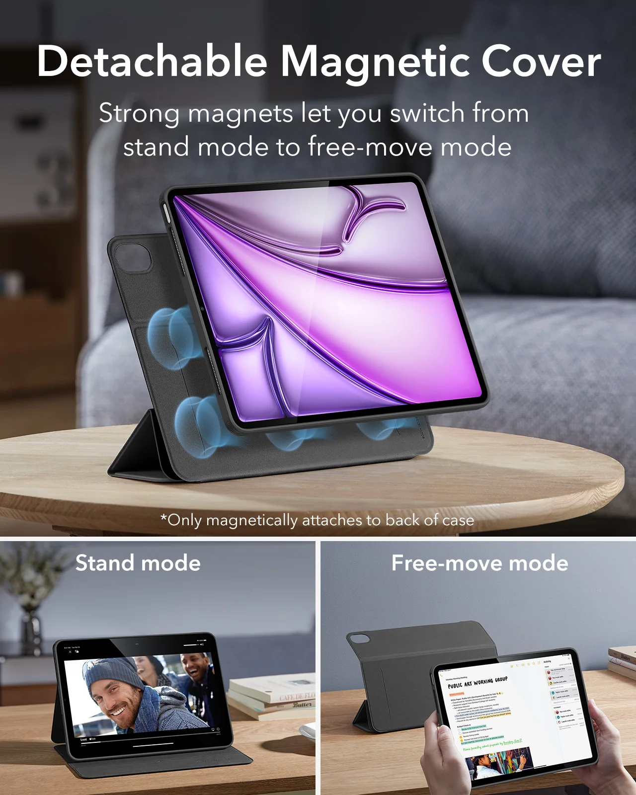 Funda ESR para iPad Air 13/11 (2026/2025/2024) con Soporte para Lápiz, Cubierta Trasera Magnética Extraíble para Pro 11/13 y Pro 12.9/11 y Air5/4