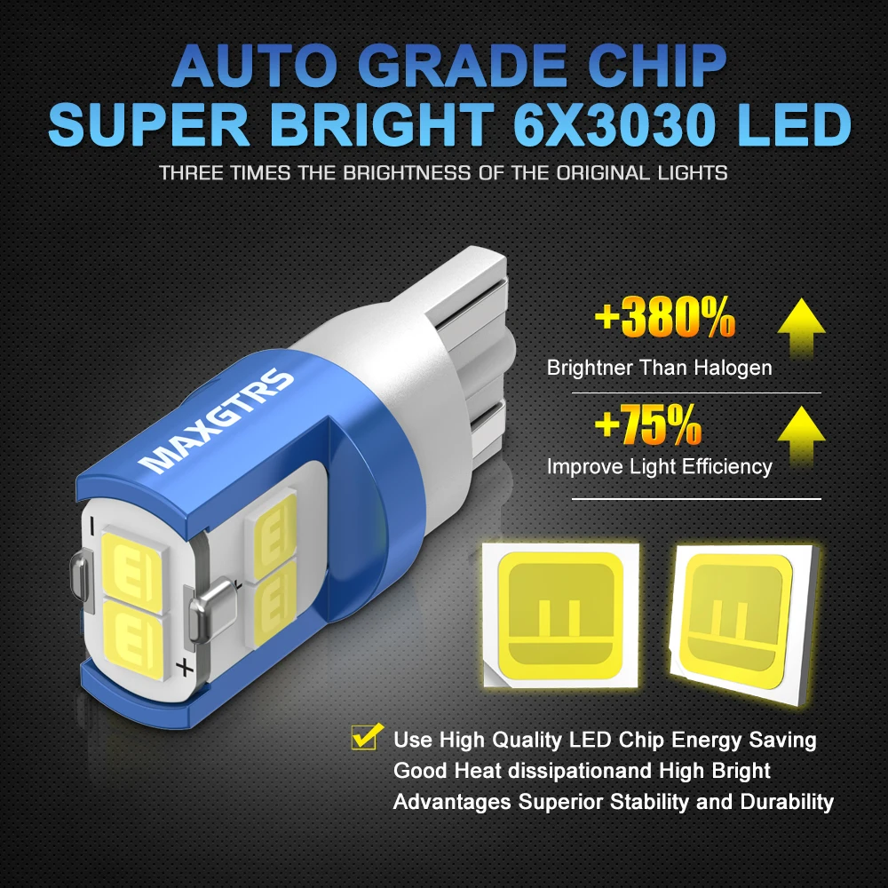 10x19 194 168 T10 LED W5W bombilla LED 3030 DRL marcador lateral de coche ancho de estacionamiento luz de techo Interior lámpara de lectura blanco cálido/azul hielo