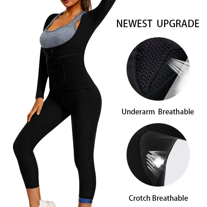 Mono de Sauna para mujer, traje de sudor para perder peso, Top de cuerpo completo, pantalones, entrenador de cintura, cinturón ajustable, axilas y entrepierna transpirables