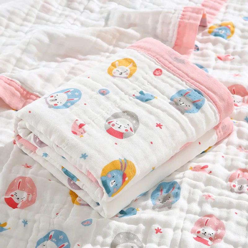 Mantas para bebé de 6 capas, 100% de gasa de algodón, envoltura infantil transpirable, mantas suaves y absorbentes para recién nacidos, Toalla de baño para bebé de dibujos animados