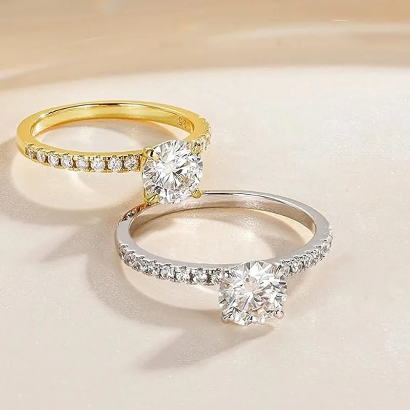 Anillo solitario de moissanita certificado Lnngy de 8mm y 2ct, anillos de compromiso rellenos de oro de 14K para mujer, regalo de joyería para fiesta de boda
