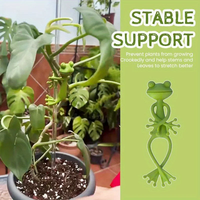 5 uds 13cm en forma de rana reutilizable lindo decorativo giro Flexible soporte para plantas de jardín Clip Flexible ajustable para tallo