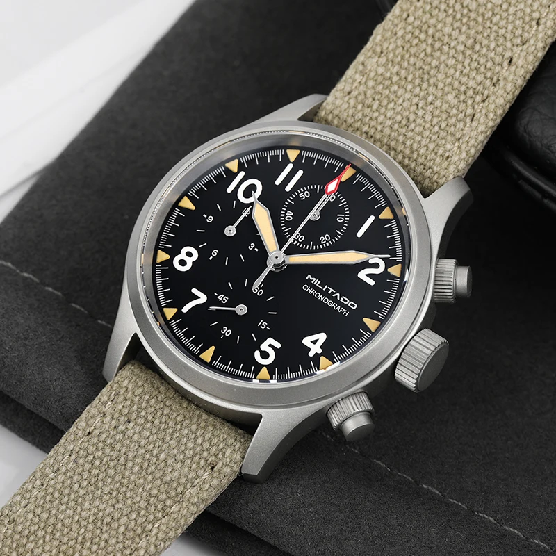 Militado ML1868KF Retro VK67 reloj cronógrafo de cuarzo caja de acero inoxidable 3 esferas impermeable 100M reloj militar multifunción