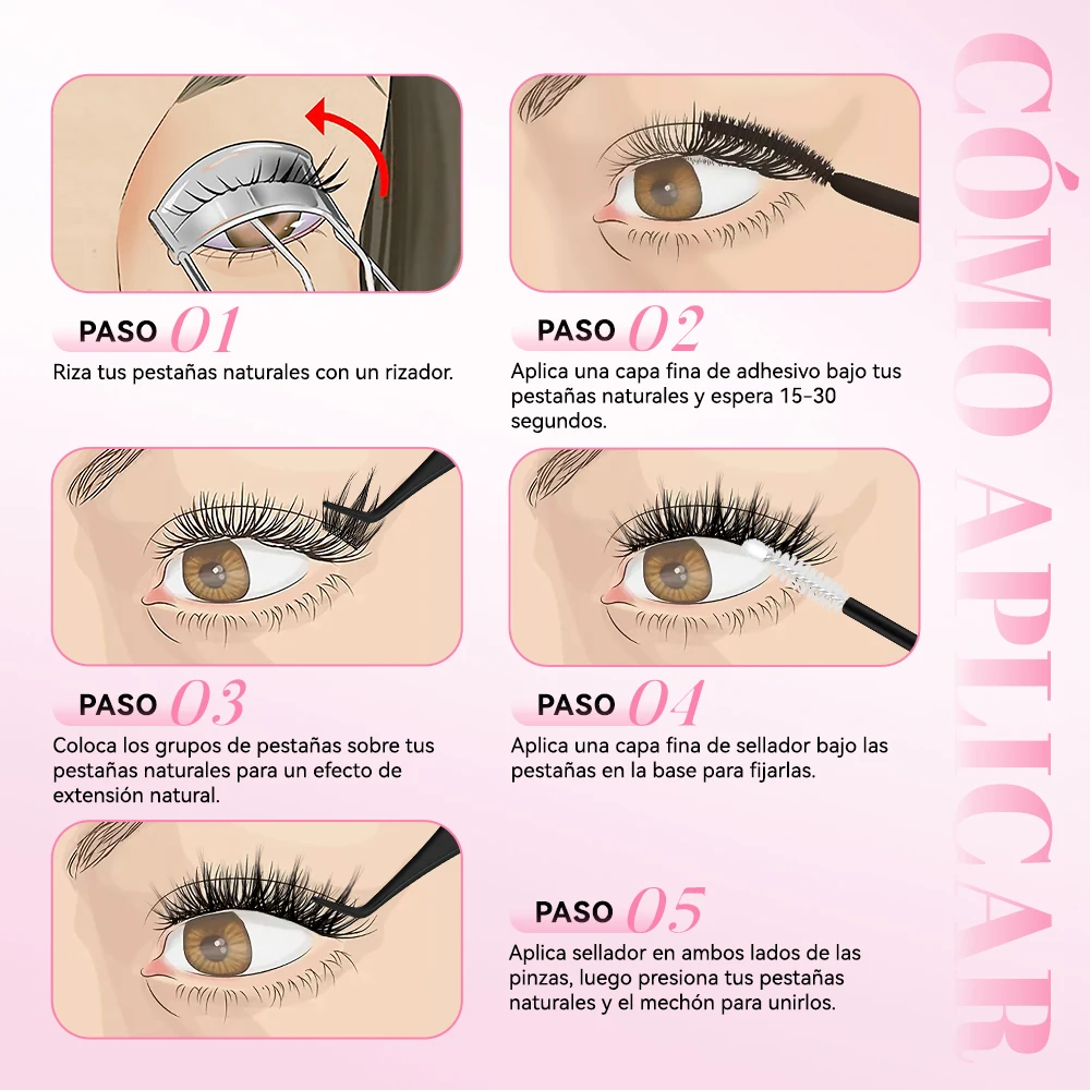 uCoolMe Lashes Flora 0.05mm Kit de Extensiones de Pestañas con Grupos Definidos y Voluminosos, Adhesivo y Sellador, Removedor, para Uso Doméstico, Larga Duración, Resistentes al Agua