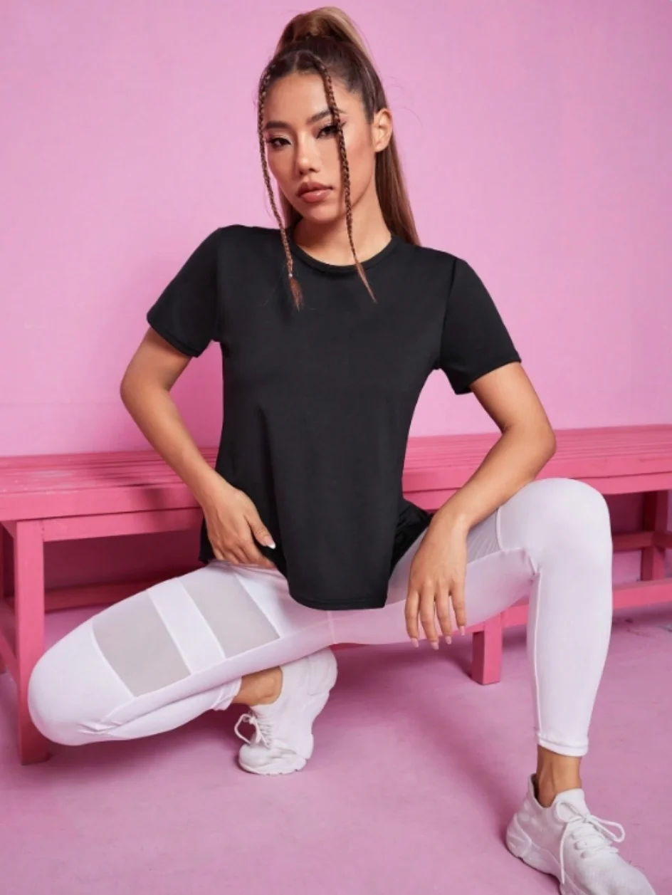 Traje de Yoga para mujer, Camiseta deportiva de verano, camiseta holgada transpirable de secado rápido, top de malla para entrenamiento en la espalda, fitness de manga corta