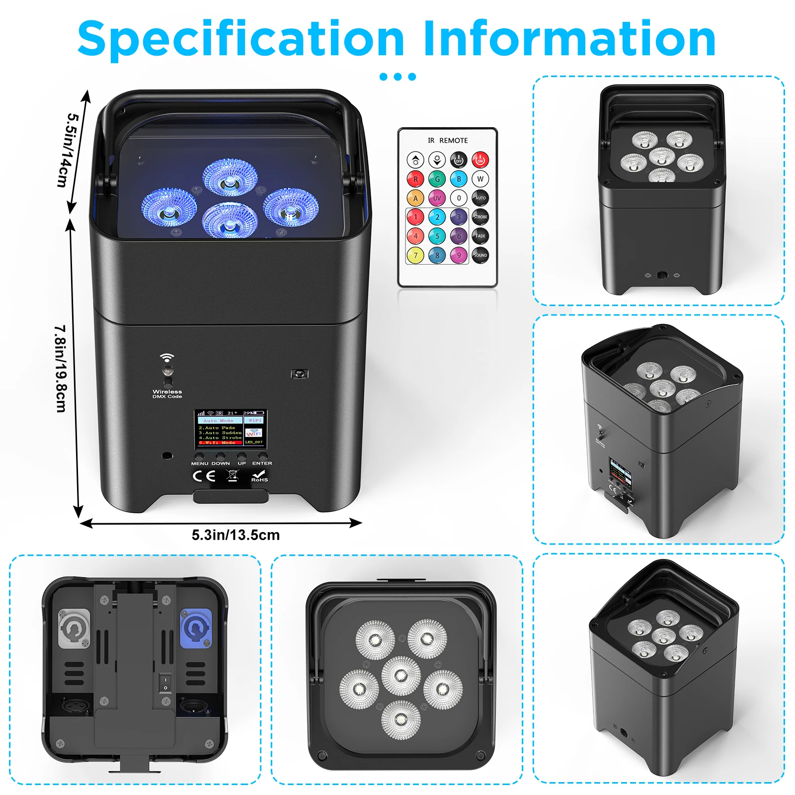 U'King 4 Uds 6x18W 6 en 1 RGBAW + luz Par UV con bolsa DMX Control remoto WiFi Par luz LED inalámbrica para escenario para DJ Bar fiesta