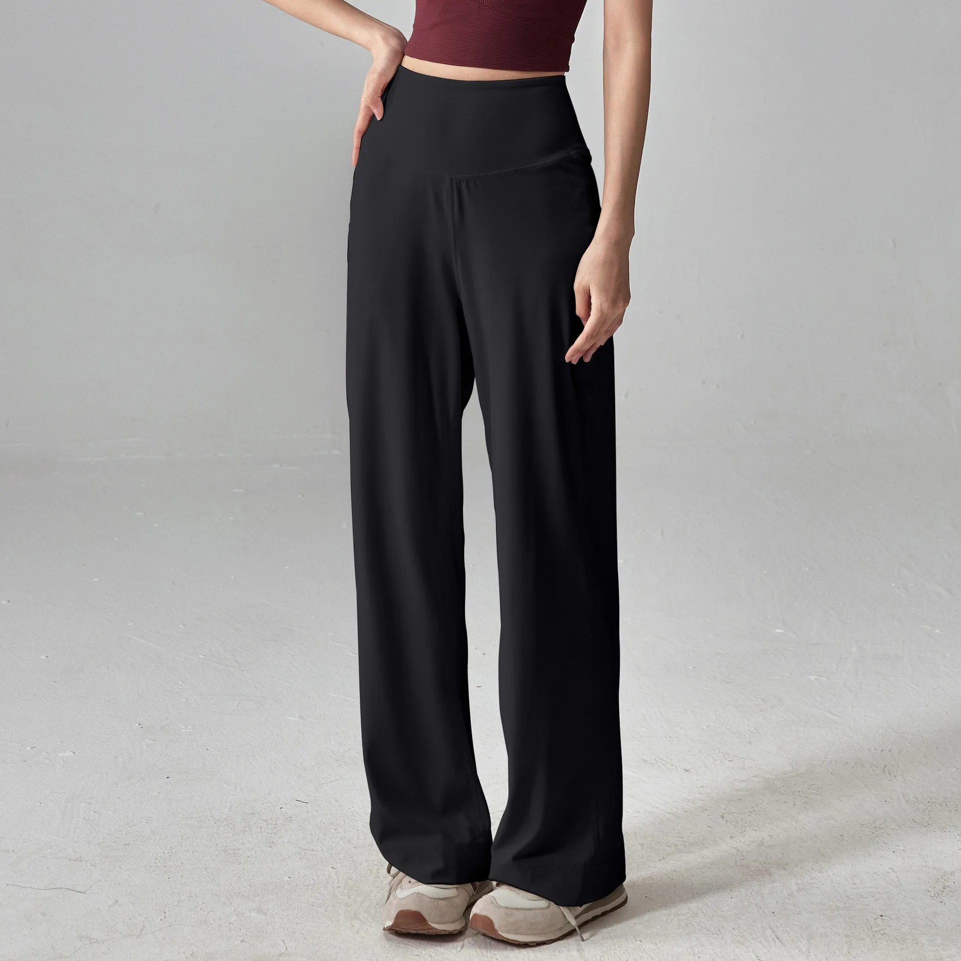 Pantalones de alta calidad para mujer con bolsillos, pantalones de chándal sueltos elásticos de cintura alta, pantalones deportivos de ocio y entrenamiento para Yoga