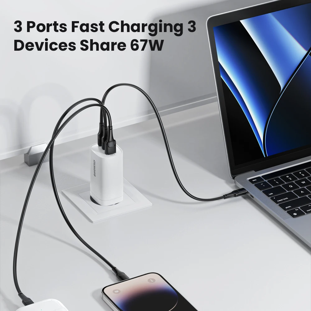 Cargador GaN de 67W PD USB tipo C carga rápida 3,0 PD3.0 cargador de teléfono para iPhone 14 13 12 Pro Max Samsung S23 Tablet