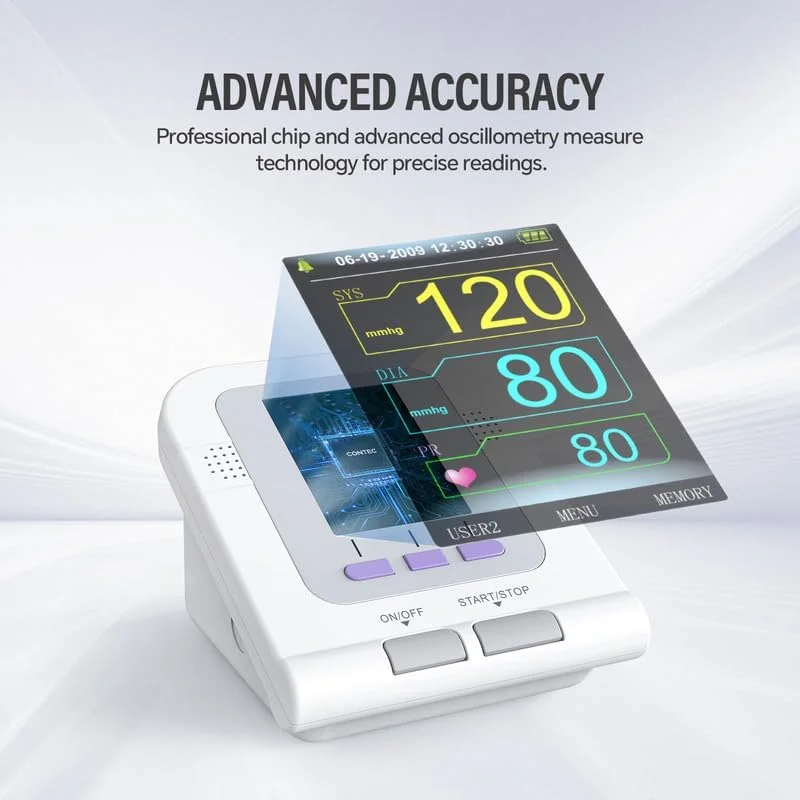 CONTEC08A Monitor de presión arterial esfigmomanotor electrónico herramienta de medición de pulso y frecuencia cardíaca medidor BP + sonda SPO2 monitor bp