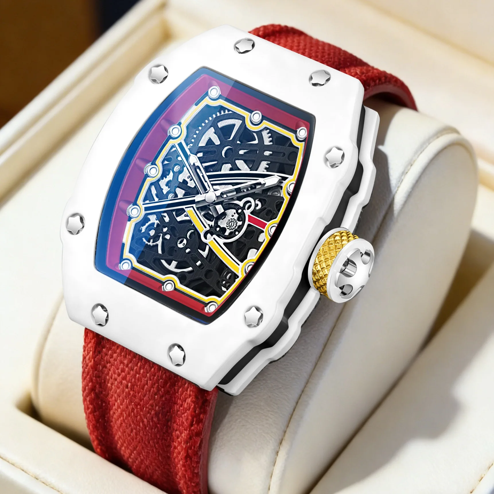 Relojes de hombre de nueva moda, reloj de cuarzo ultrafino con correa de nailon en forma de barril, reloj de pulsera masculino, reloj de esqueleto, reloj masculino.