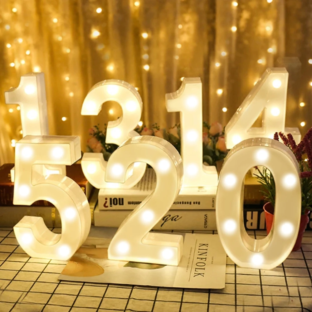 Lámpara luminosa con letras y números, luces LED del alfabeto, decoración nocturna para el hogar, boda, cumpleaños, decoración de fiesta de navidad