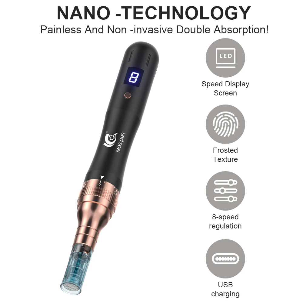Dermapen/Mas Pen N6 Recargable de 8 Velocidades con 10 Puntas de Repuesto de 0.25mm