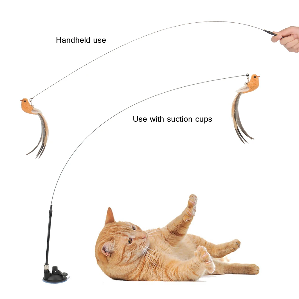 Juguete interactivo de simulación de pájaro para gato, rompecabezas con ventosa, divertido pájaro de plumas para gatito, ejercicio de persecución, suministros de juguetes para gatos