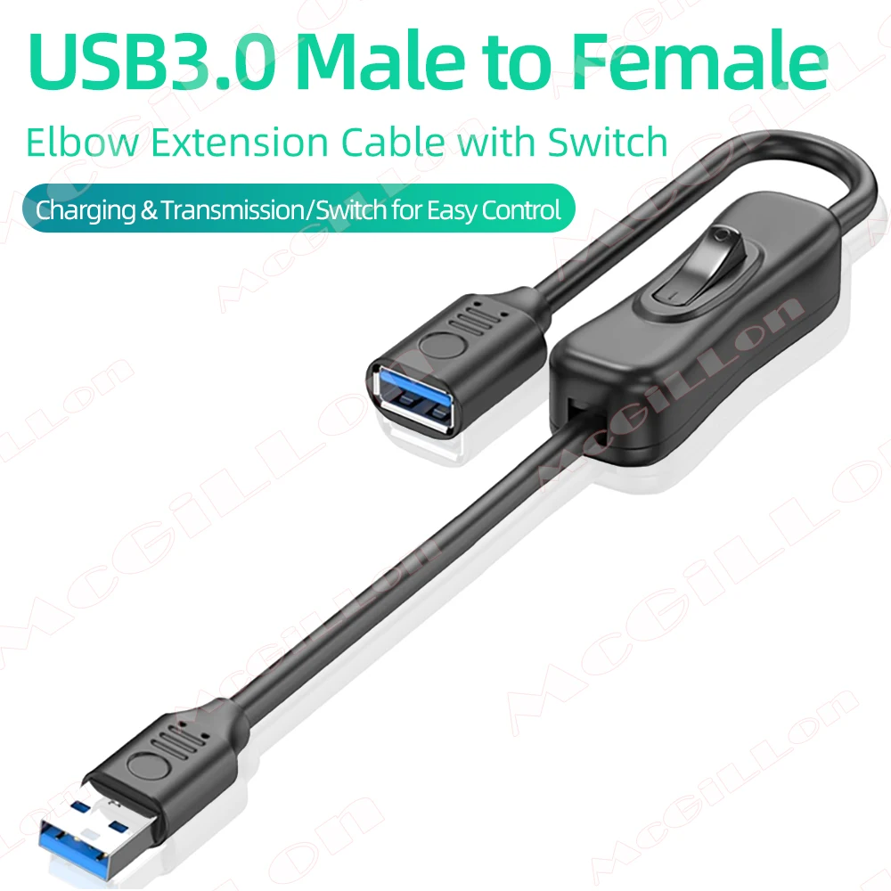 McGiLLon Cable extensor USB 3,0 Cable de extensión macho a hembra con interruptor de encendido y apagado para PC ventilador USB lámpara LED Cable de alimentación del cargador USB