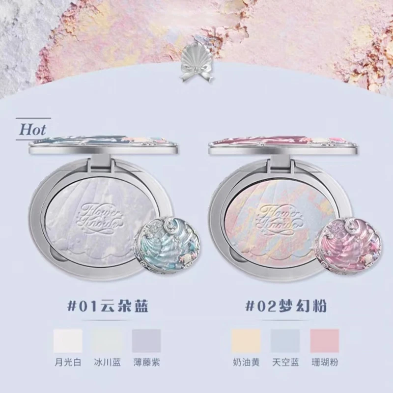 Flower Knows Shell Pearl Collection polvo horneado Color mezclado miel en polvo claro mate maquillaje ajuste polvo brillo de bronce Natural