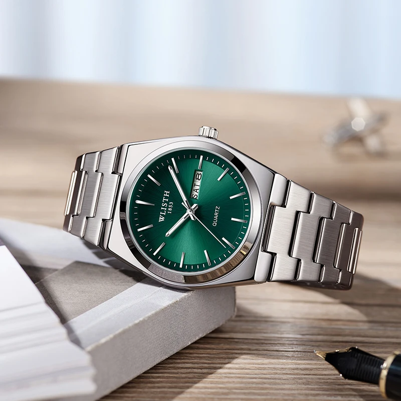 Reloj de cuarzo para hombre, reloj de lujo resistente al agua con fecha luminosa y semana, reloj de acero inoxidable para hombre, relojes masculinos, reloj para hombre