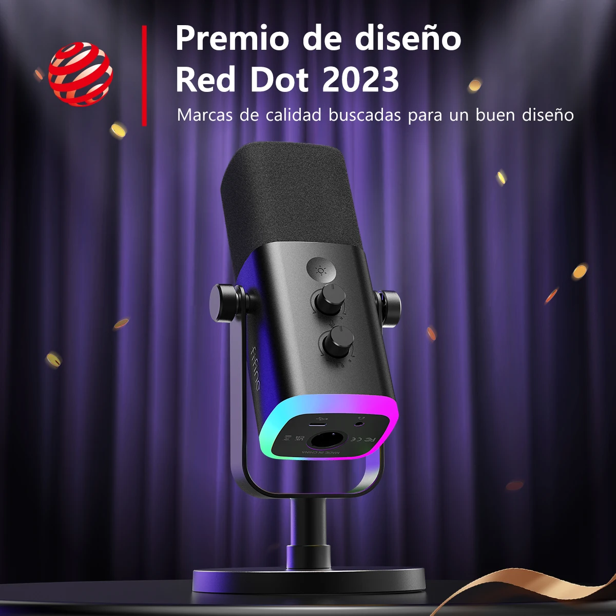 FIFINE-micrófono dinámico USB/XLR con botón de silencio táctil, Conector de auriculares, controles de E/S, para PC, mezclador de PS5/4, amplificador de micrófono para juegos AM8