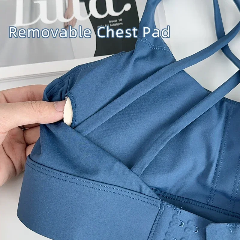 Tops deportivos a la moda con espalda cruzada para mujer, Sujetador deportivo a prueba de golpes con hebilla ajustable, Sujetador deportivo para gimnasio, Pilates, correr, chaleco atlético