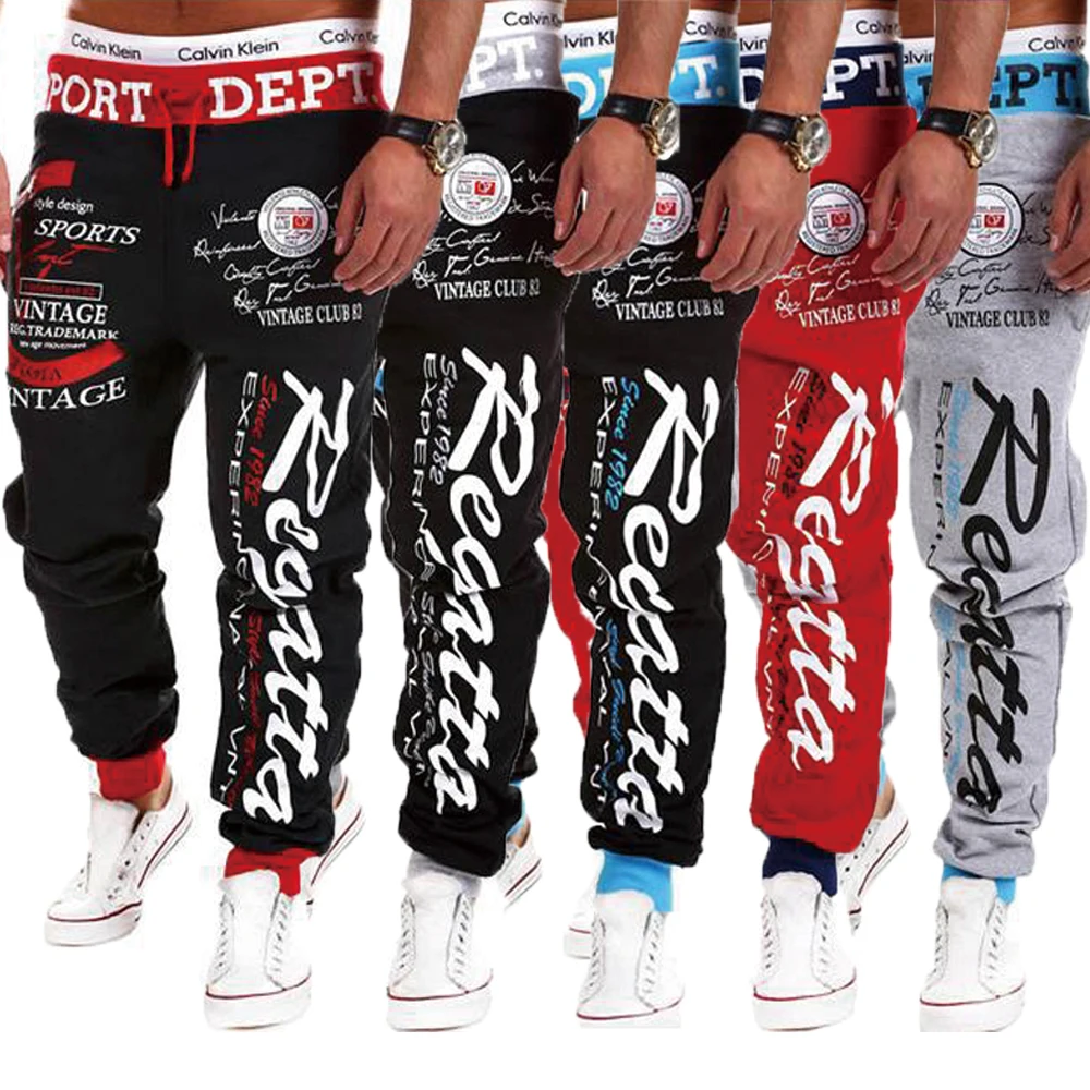 Pantalones de chándal con estampado gráfico de letras para hombre, Joggers de Hip Hop, pantalones deportivos atléticos para entrenamiento, pantalones de salón informales con cintura elástica