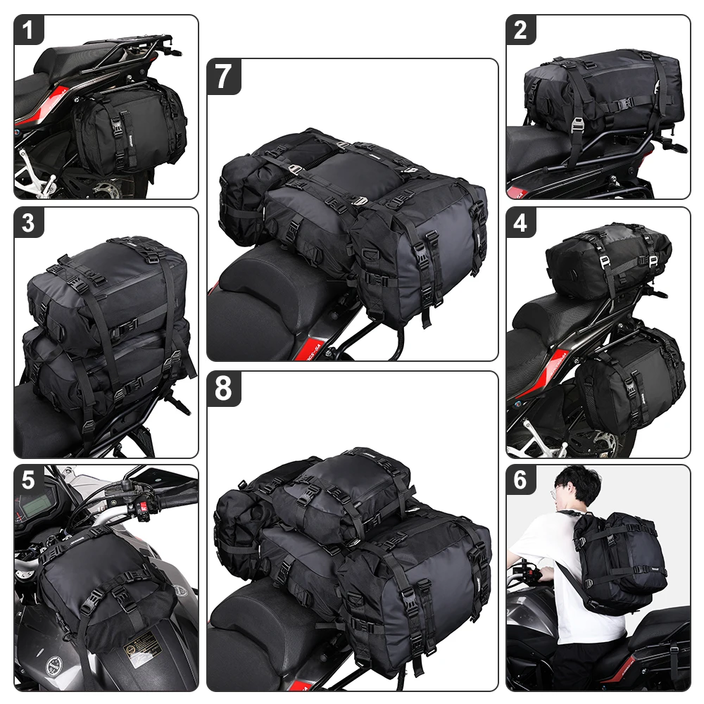 Rhinowalk bolsa impermeable para asiento trasero de motocicleta, mochila de equipaje con bolsa interior a prueba de lluvia, 10l, 20L, 30l