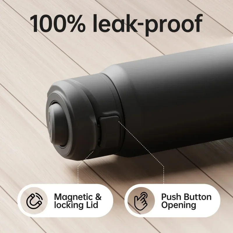 Botella de agua deportiva de acero inoxidable Fjbottle 710/950ML con soporte magnético para teléfono, tapa abatible, taza aislante, termo magnético.