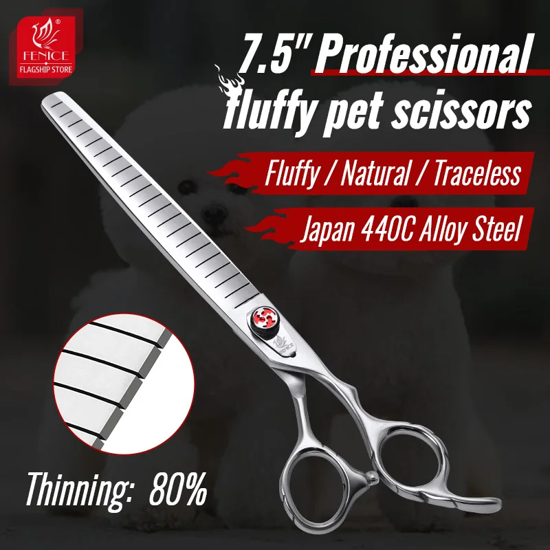 Fenice-tijeras profesionales de corte y adelgazamiento para el cuidado de perros, 7,0/7,5 pulgadas, tasa de adelgazamiento del 75%, tijeras para peluquero de mascotas