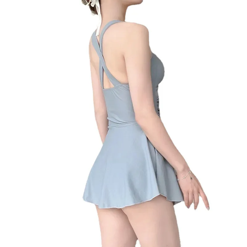 Traje de baño para mujer, Color sólido, adelgazante, vestido de una pieza, estilo conservador, ajuste de cintura, traje de baño adelgazante para vacaciones