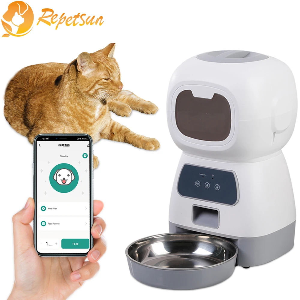 Comedero automático para mascotas de 3,5l para gatos, WiFi, giratorio inteligente, alimentador lento para perros con grabadora de voz, temporizador de gran capacidad, dispensador de comida para gatos