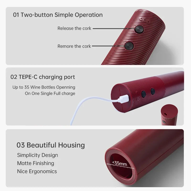 Abridor de botellas de vino eléctrico, sacacorchos automático para vino, abridor de vino recargable, herramientas para vino con un solo clic, productos de cocina y Bar