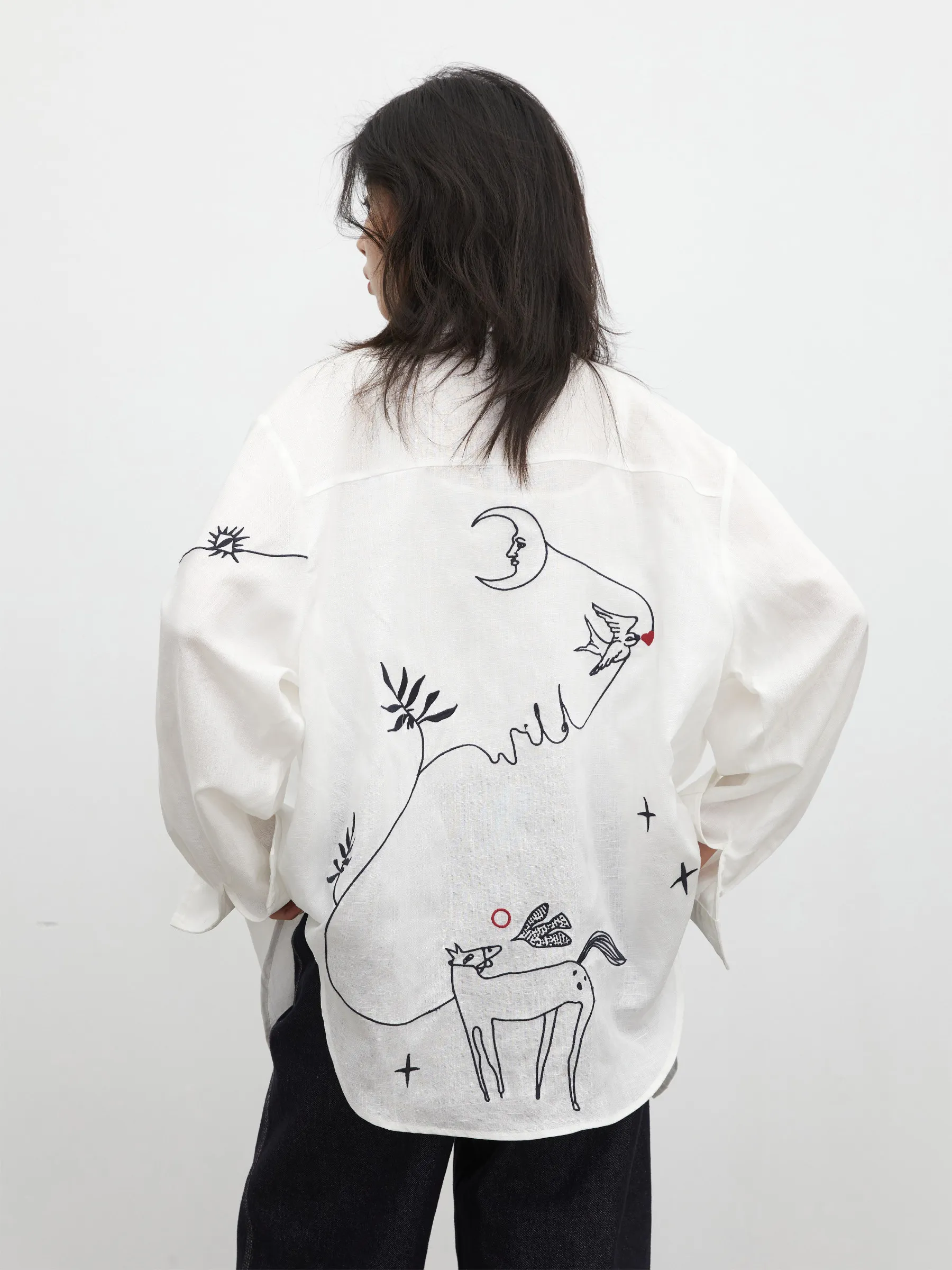 Camisa de Moda CHIC VEN para Mujer, Blusa Blanca de Manga Larga con Botones, Estilo Casual Holgado, Bordado de Poni, Primavera Verano 2026