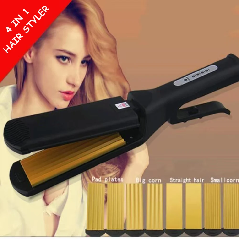 Plancha rizadora eléctrica para cabello con placas corrugadas, para rizos ondulados, alisador de cabello, rizador de rizos de maíz, pinzas rizadoras con calentamiento